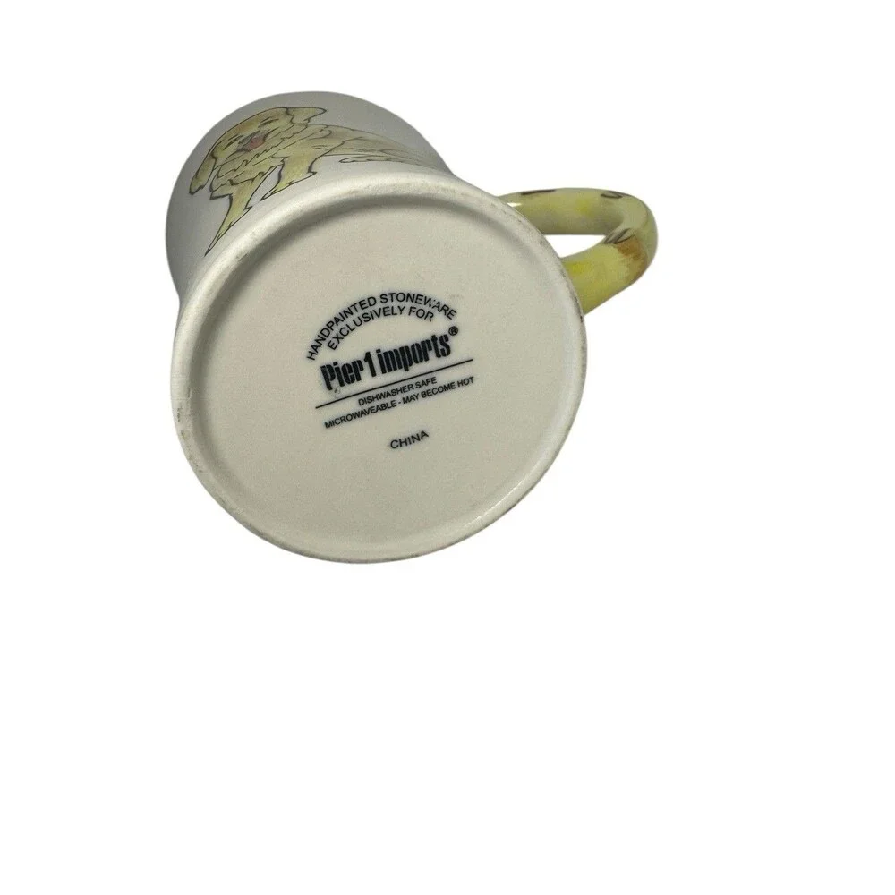 Pier 1 Stoneware Coffee Mug Cup W/ Tail Handle Yellow Lab Golden Retriever 16 oz